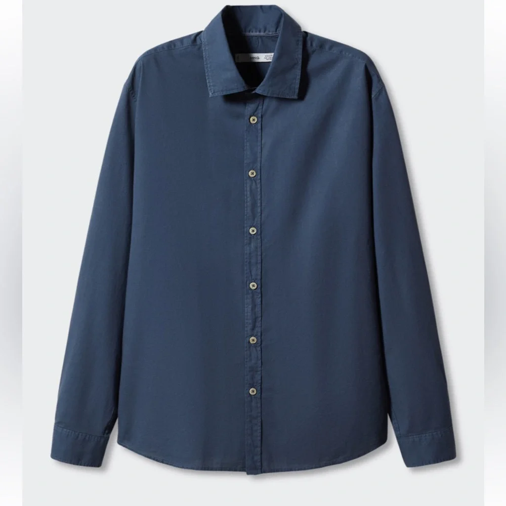 NWOT Mango Men Button Down Navy Shirt XL - Picture 2 of 7